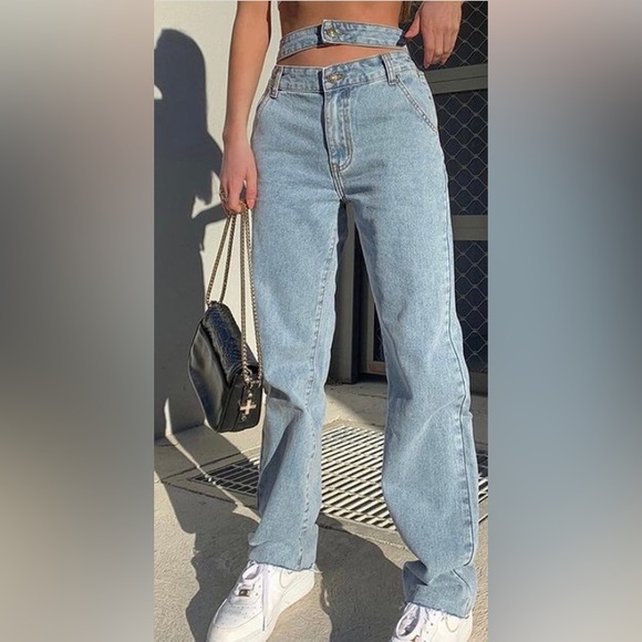 Rehab Lab | Double Waist Band Cut out Relaxed High Waist Jeans Size Small EUC - Picture 2 of 12